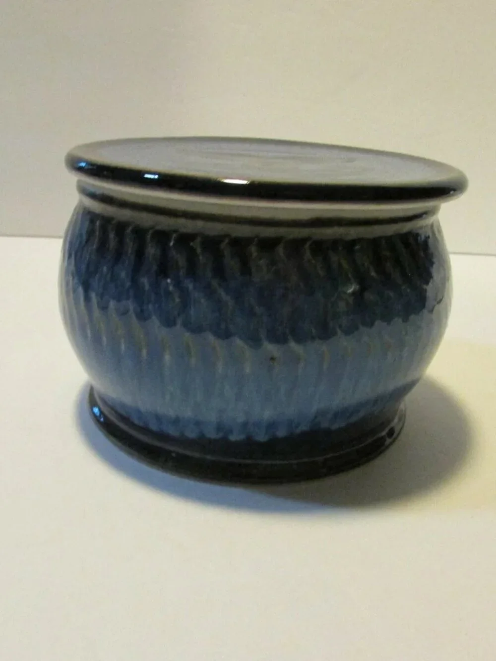 French bell butter crock dish blue with whales tail design nautical